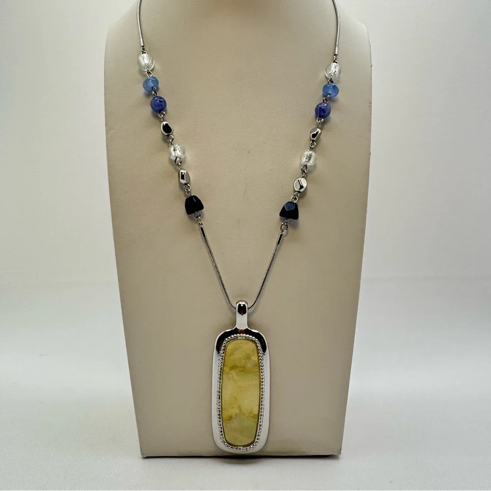 Silver Tone Reversible Pendant Necklace Adjustable Bolo Bead Chain Statement